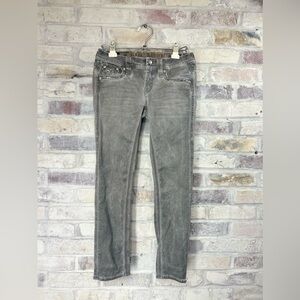 ROCK REVIVAL Women's BORIS Distressed Bling Mid Rise Easy‎ Crop Gray Jeans 25